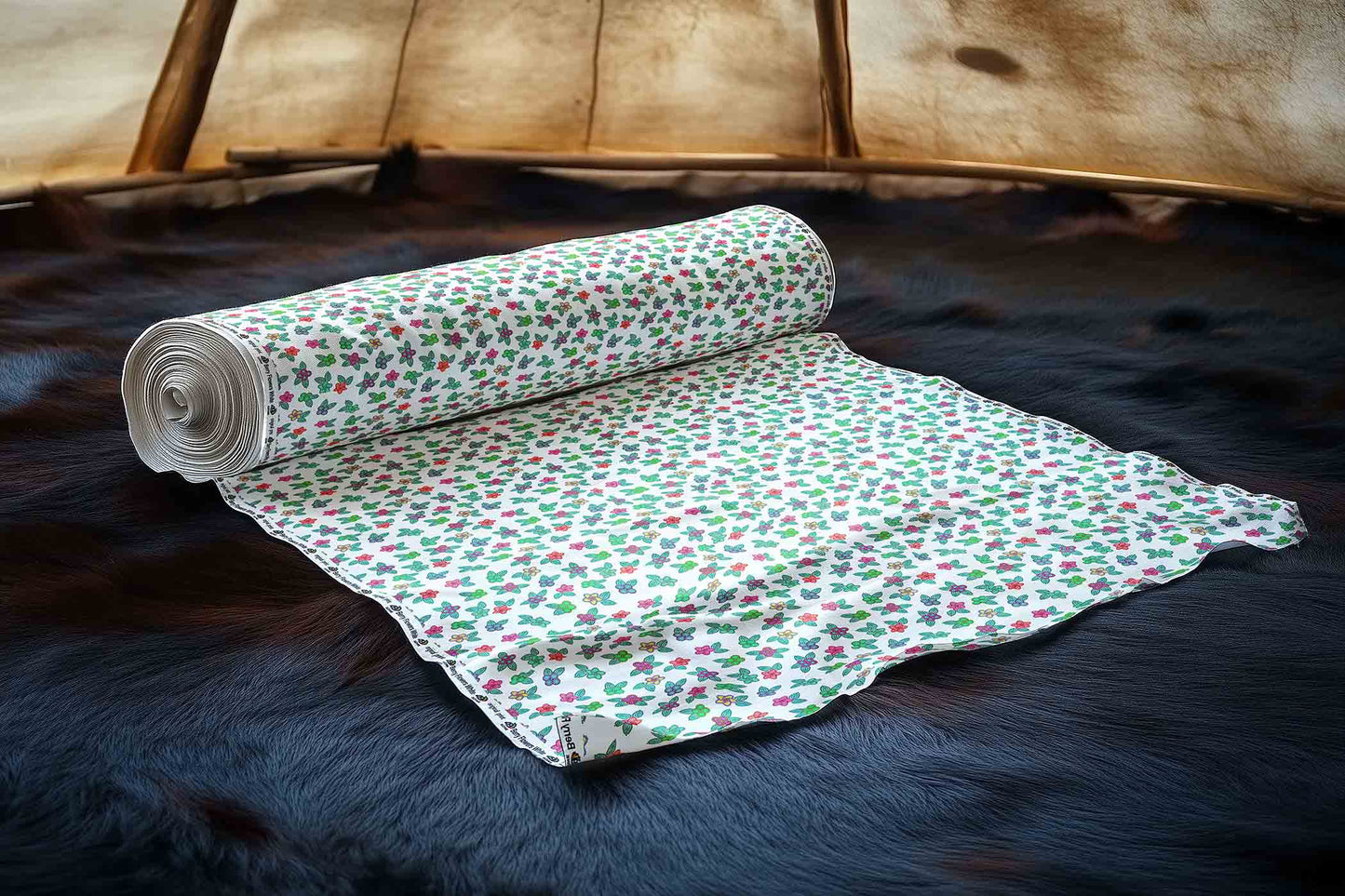 Berry Flowers White Fabric