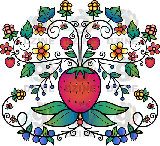 Strawberry Floral Fun Transfer (Various Sizes)