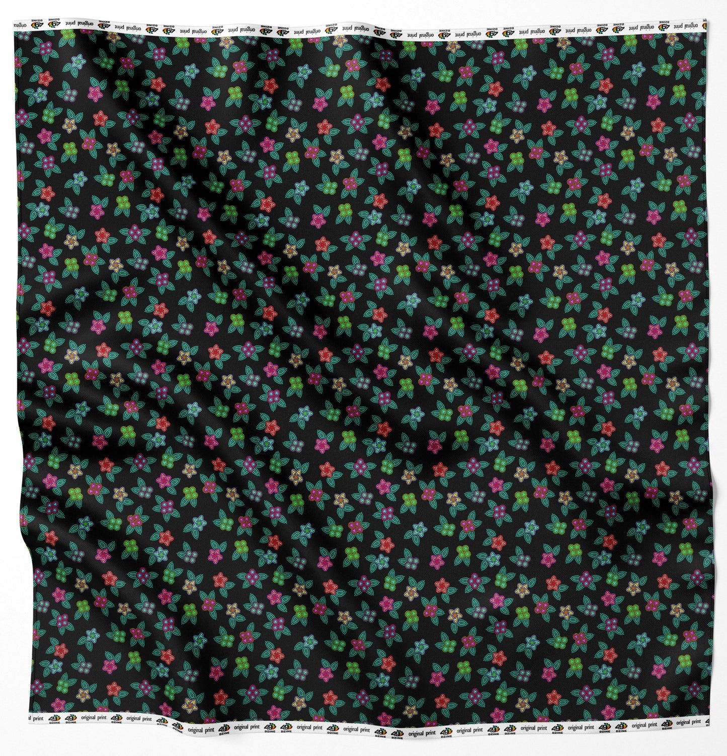 Berry Flowers Black Fabric