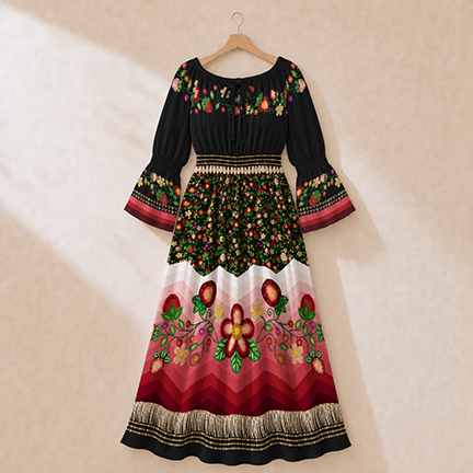 Berry Rites Smocked Waist Peasant Dress - Black 2