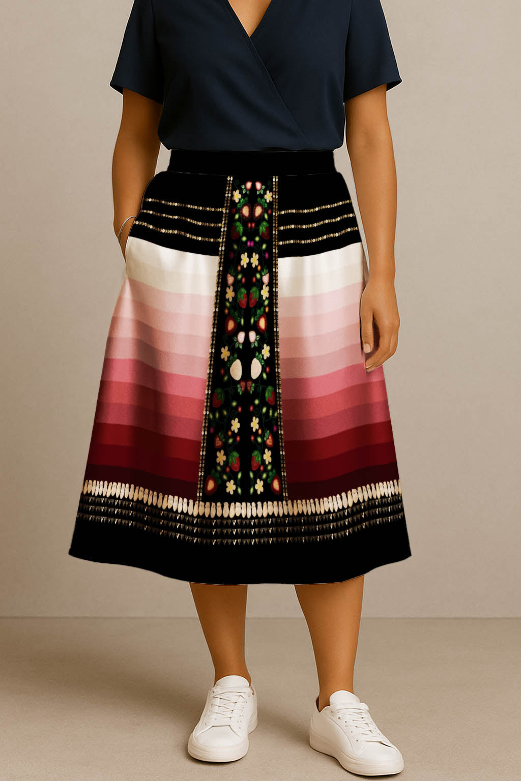 Berry Rites Black 2 Midi Skirt