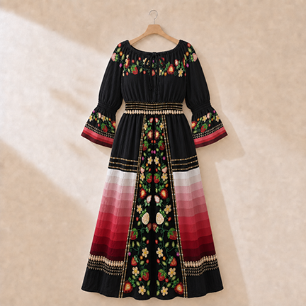 Berry Rites Smocked Waist Peasant Dress - Black 3