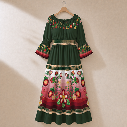 Berry Rites Smocked Waist Peasant Dress - Hunter 1