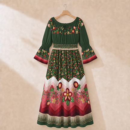 Berry Rites Smocked Waist Peasant Dress - Hunter 2