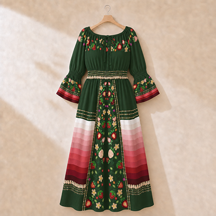 Berry Rites Smocked Waist Peasant Dress - Hunter 3