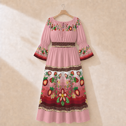 Berry Rites Smocked Waist Peasant Dress - Pink 1