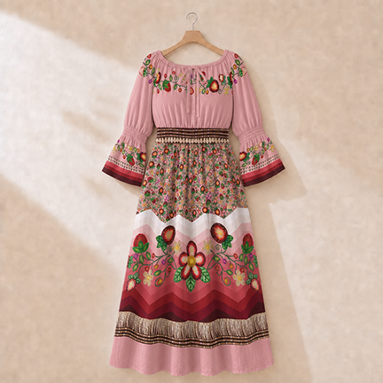 Berry Rites Smocked Waist Peasant Dress - Pink 2