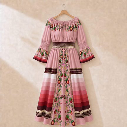 Berry Rites Smocked Waist Peasant Dress - Pink 3