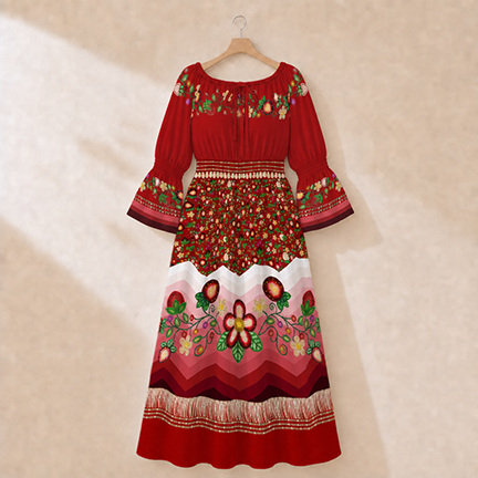 Berry Rites Smocked Waist Peasant Dress - Red 2