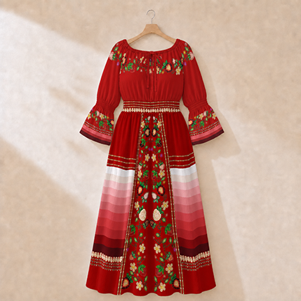 Berry Rites Smocked Waist Peasant Dress - Red 3