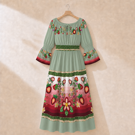 Berry Rites Smocked Waist Peasant Dress - Sage 1