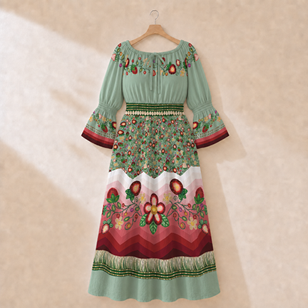 Berry Rites Smocked Waist Peasant Dress - Sage 2