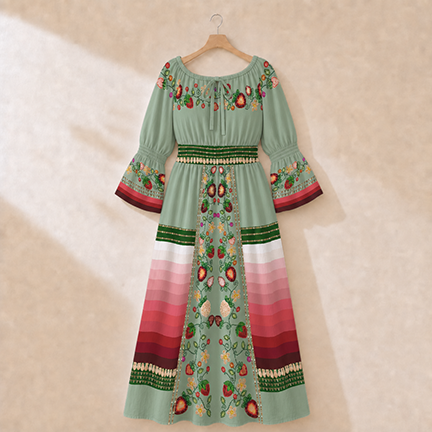 Berry Rites Smocked Waist Peasant Dress - Sage 3