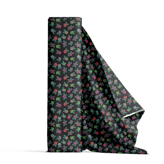 Berry Flowers Black Fabric