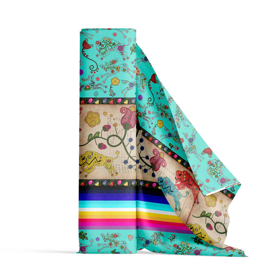 Floral Ledger Bison Turquoise Fabric