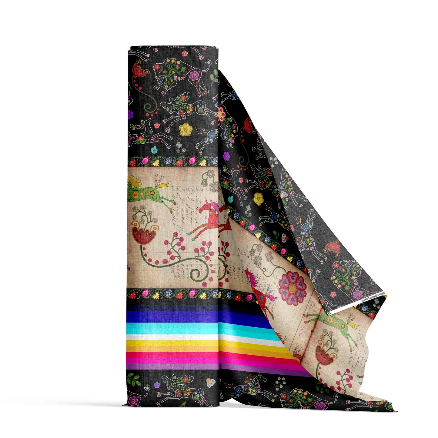 Floral Ledger Horse Black Fabric