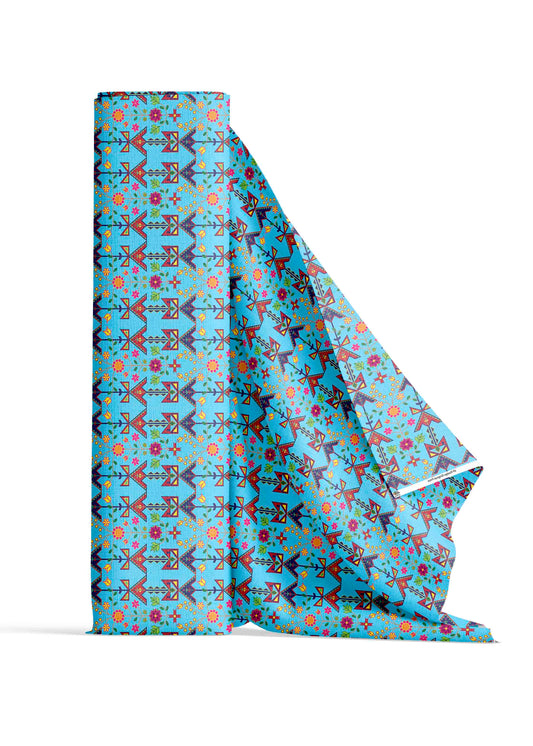 Geometric Floral Spring Sky Blue Fabric