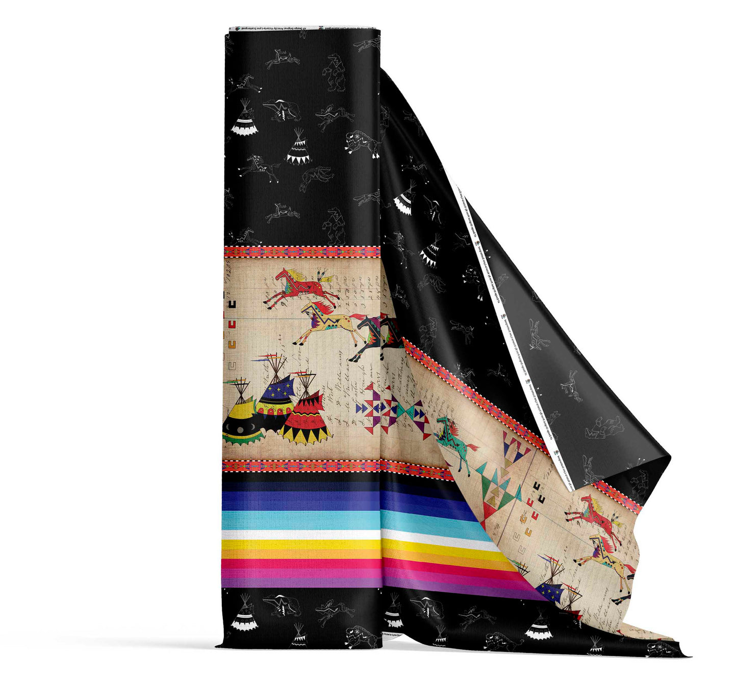 Ledger Horses Running Black Sky Fabric