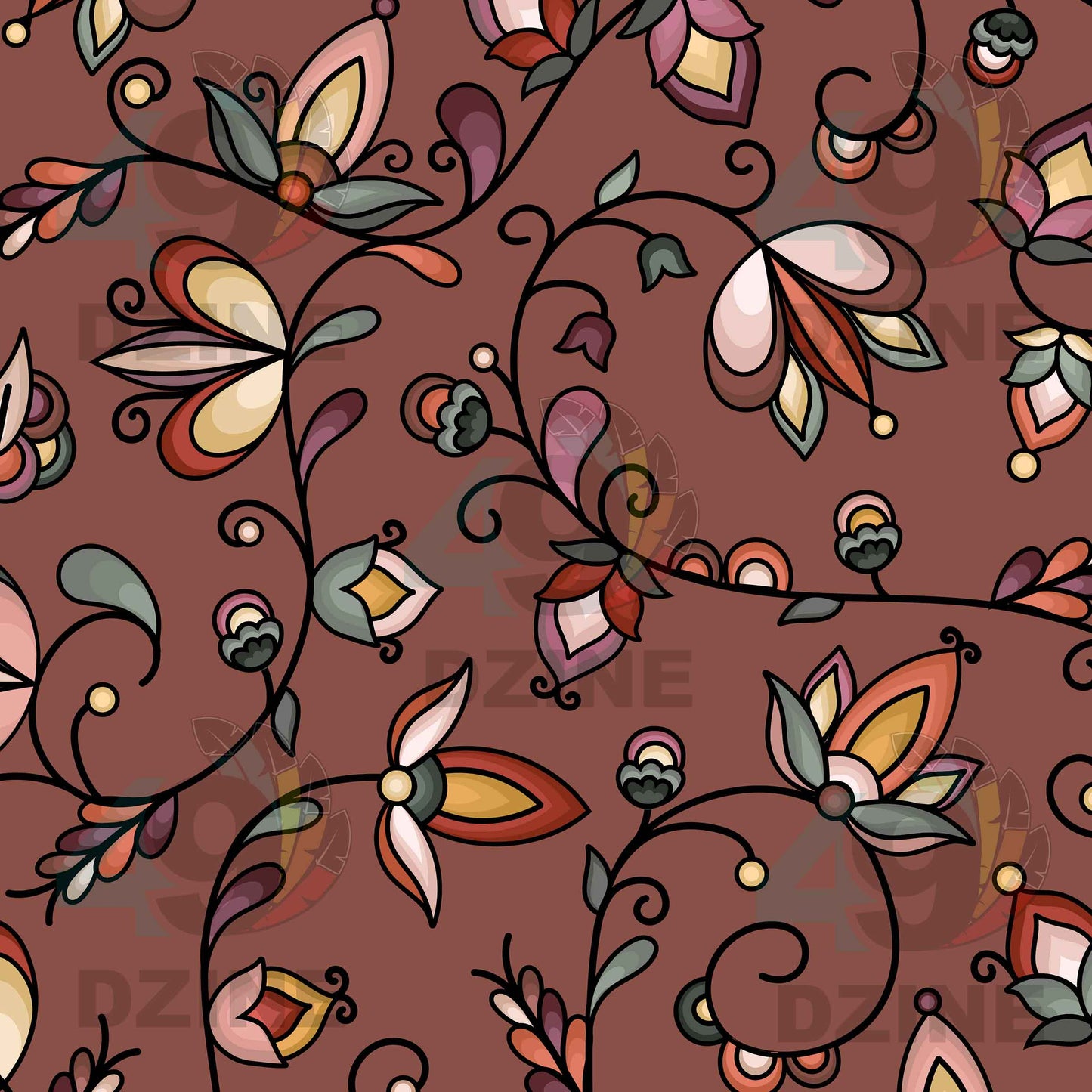 Burnt Sky Petals Brown Fabric