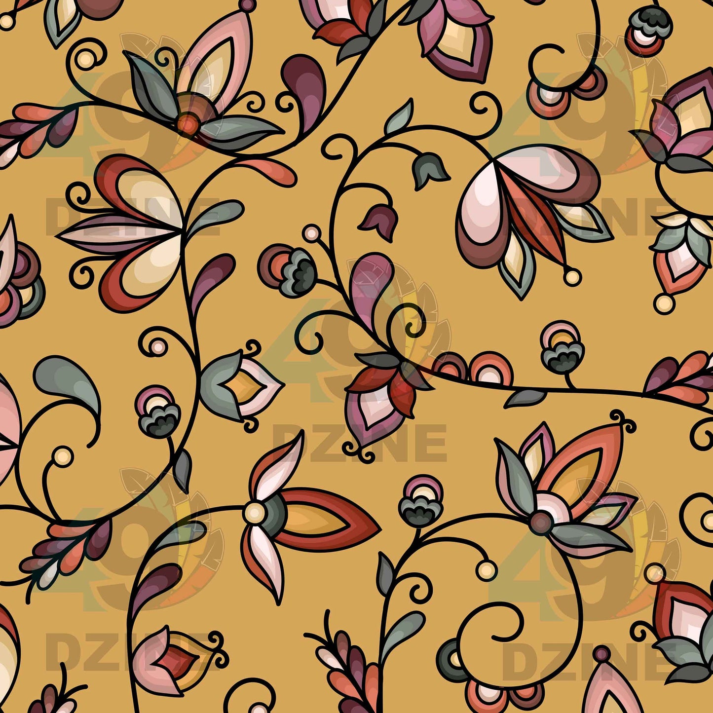 Burnt Sky Petals Gold Fabric