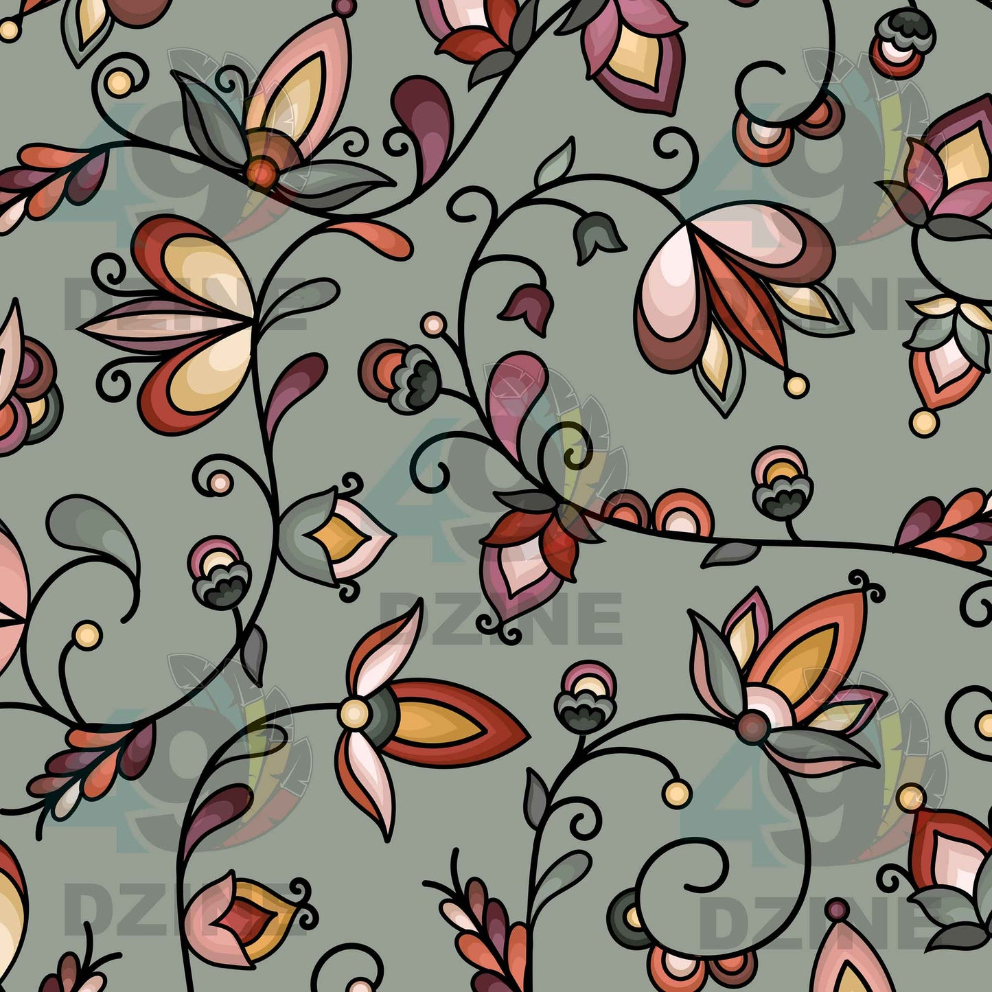 Burnt Sky Petals Green Fabric