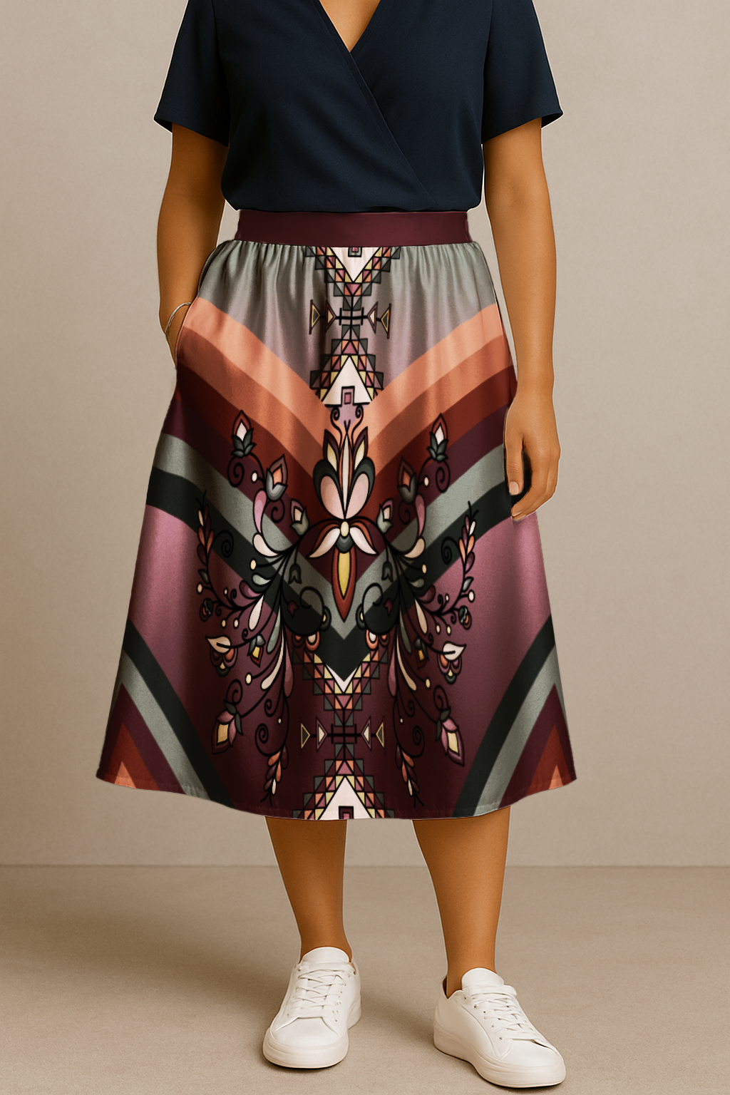 Burnt Sky Petals Luxe Midi Skirt
