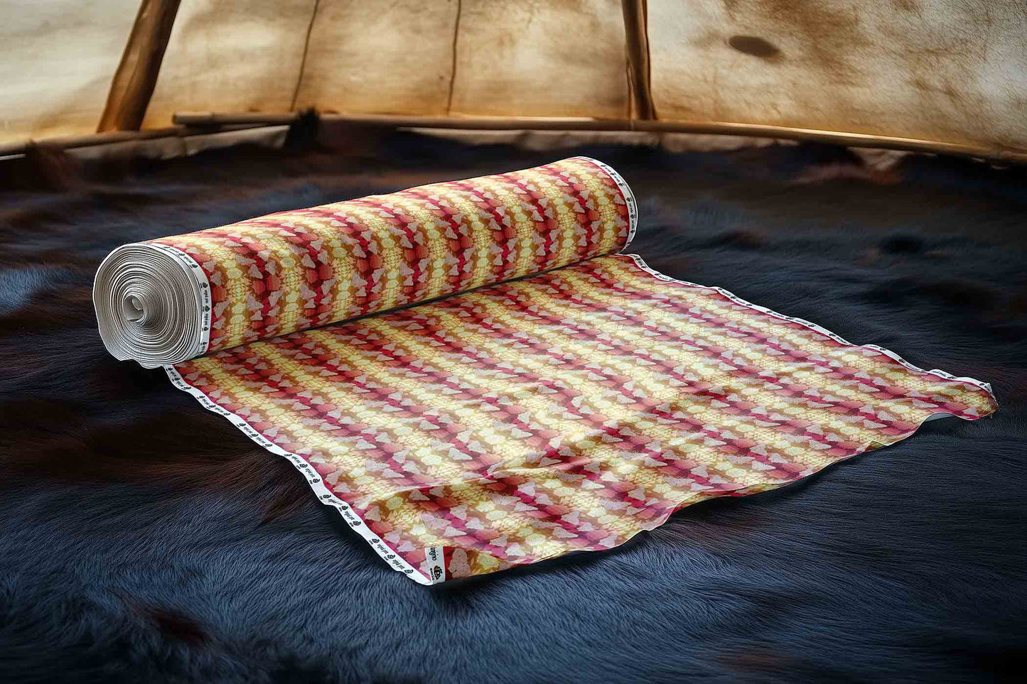 Butterfly and Roses on Geometric Fabric