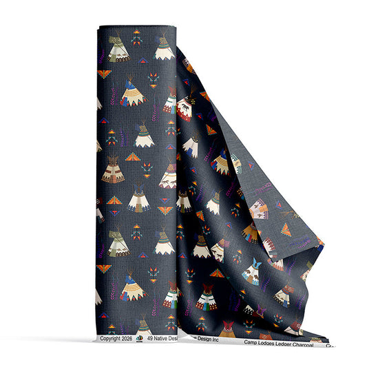 Camp Lodges Ledger Charcoal Fabric