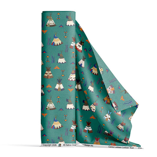 Camp Lodges Ledger Teal Fabric