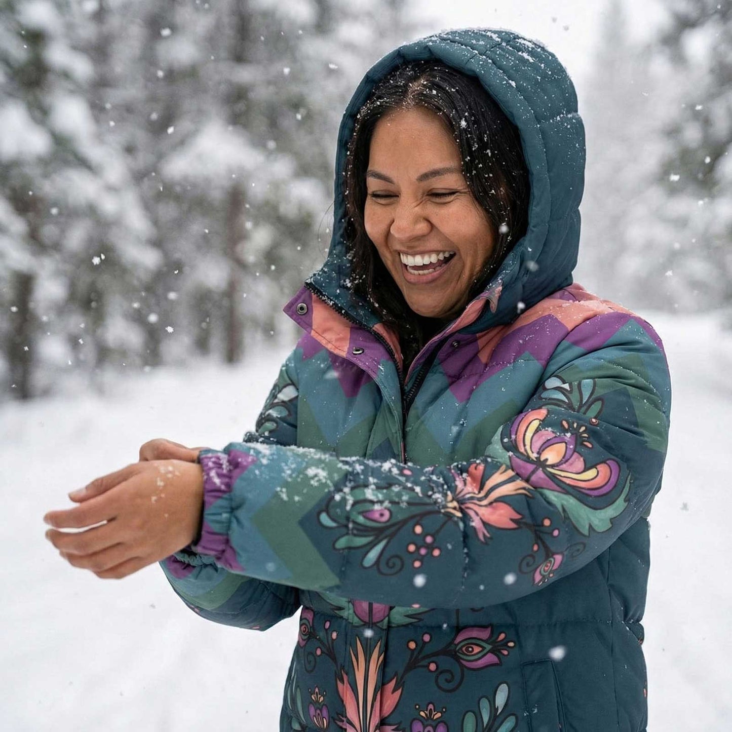 Cedar Wind Bloom Unisex Long Down Jacket