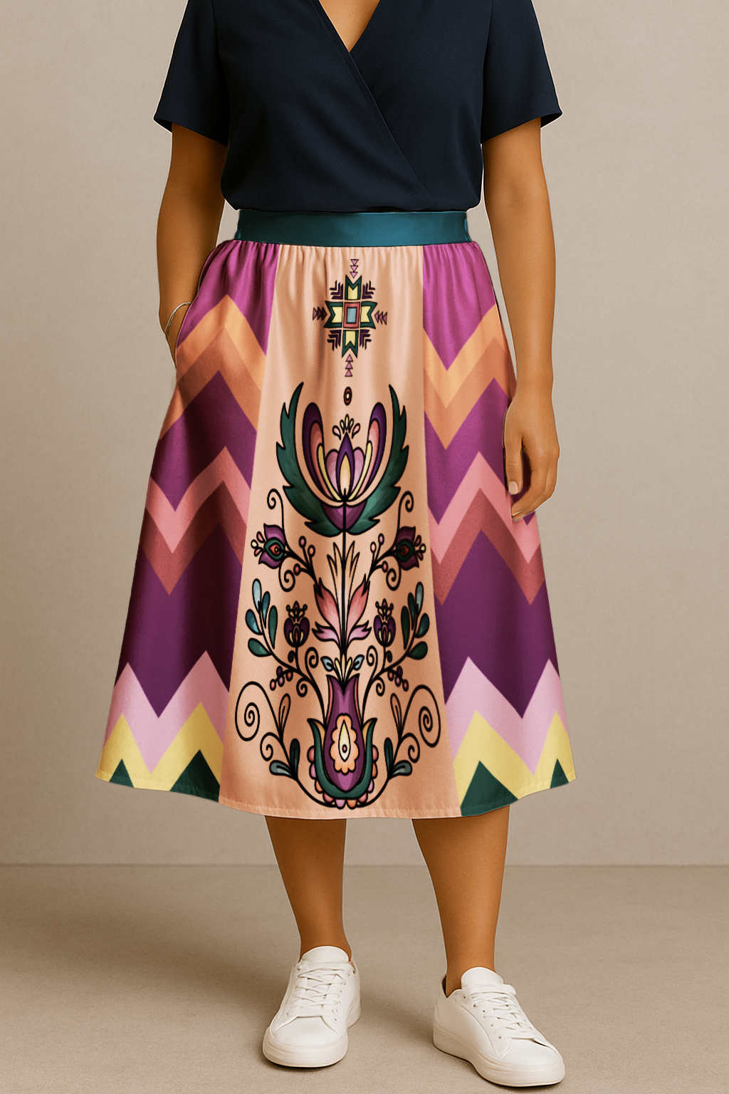 Cedar Wind Bloom Luxe Midi Skirt