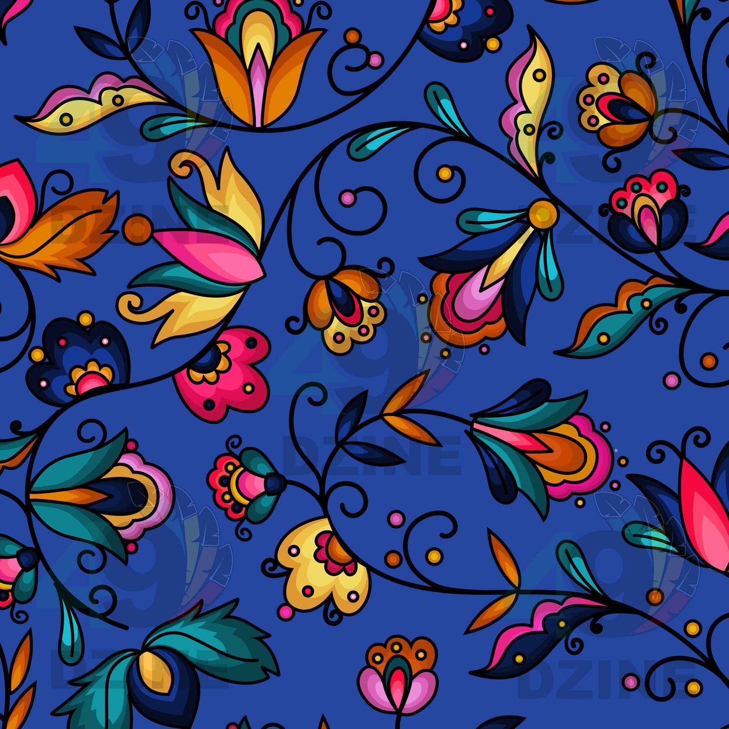 Copper Prairie Petals Blue Fabric