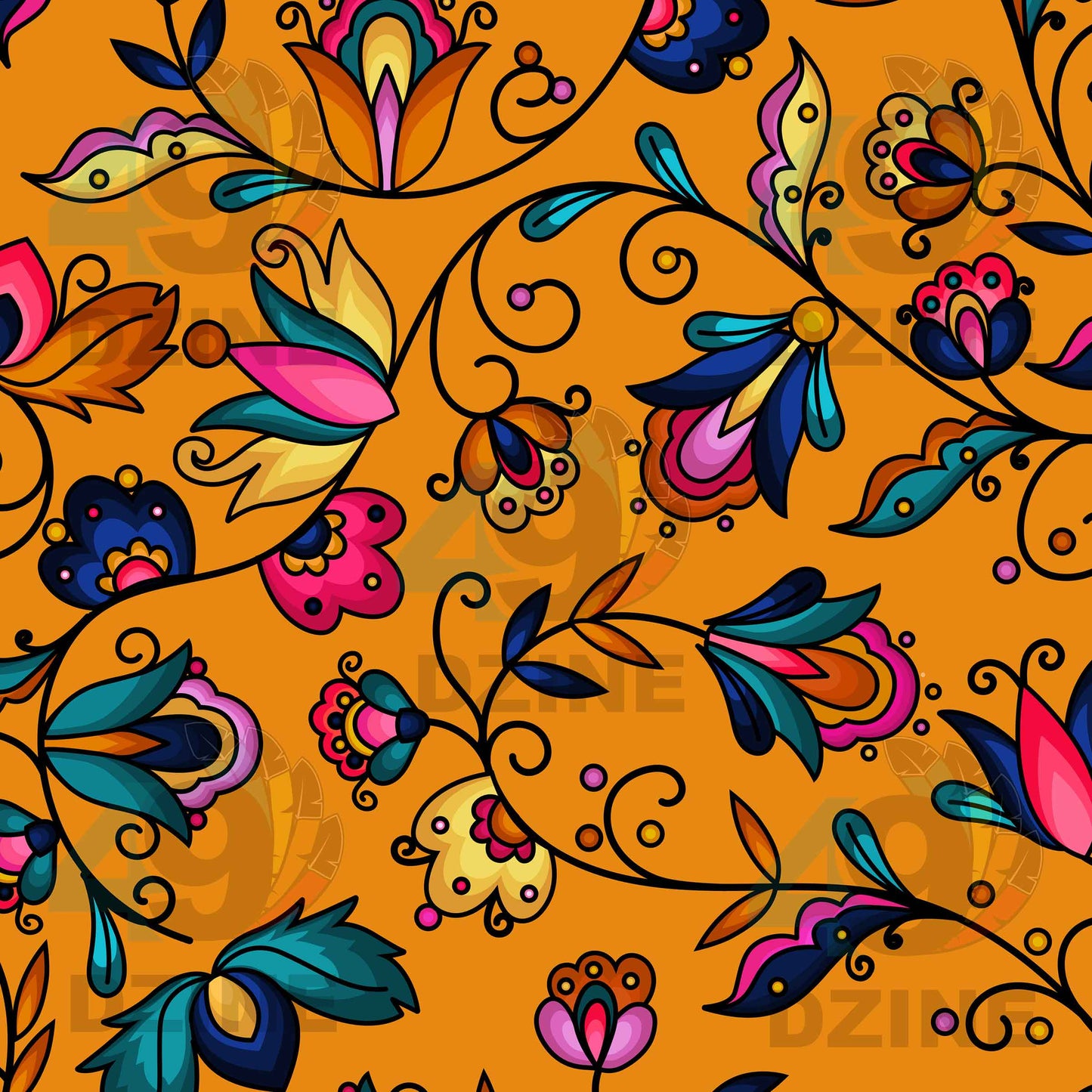 Copper Prairie Petals Orange Fabric