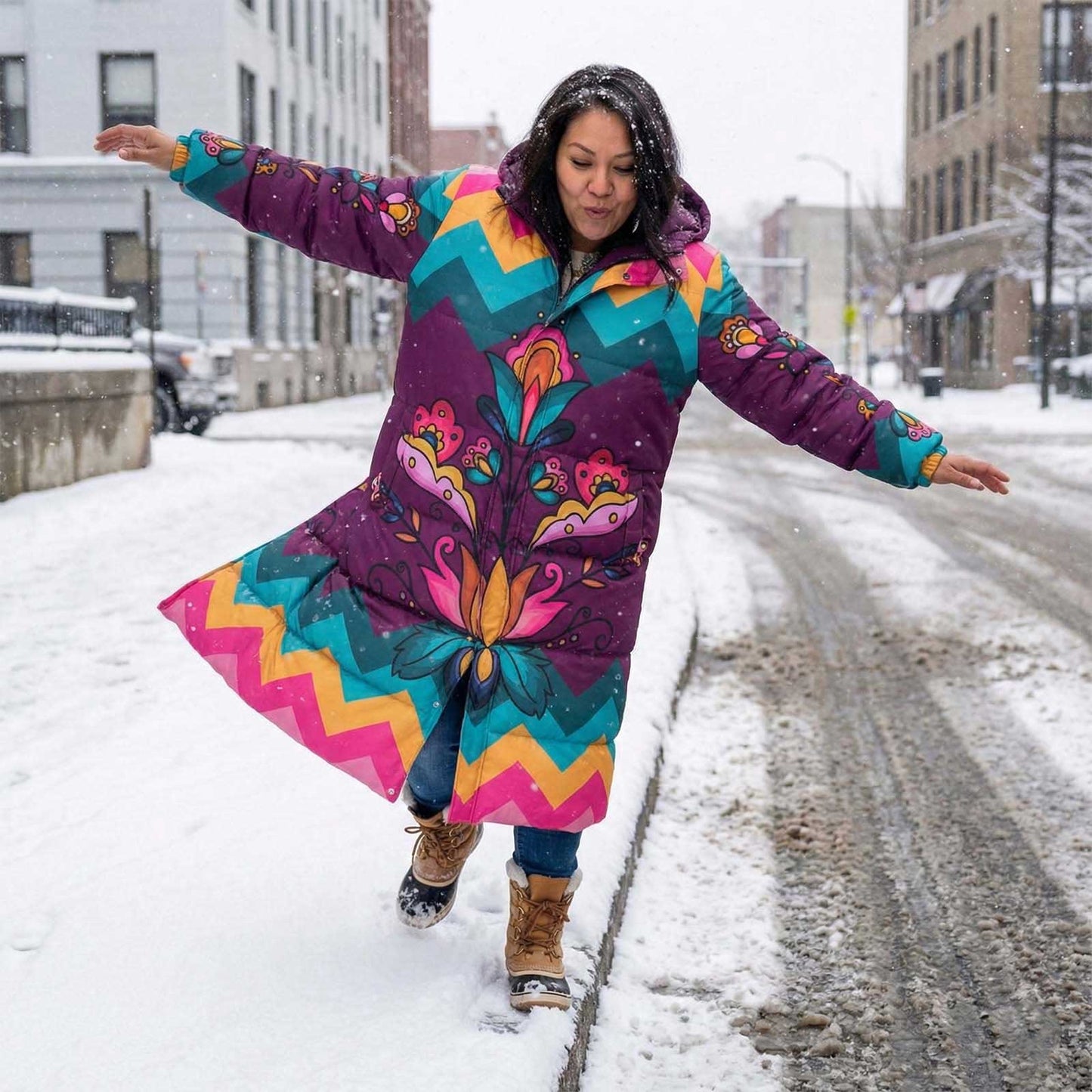 Copper Prairie Petals Unisex Long Down Jacket