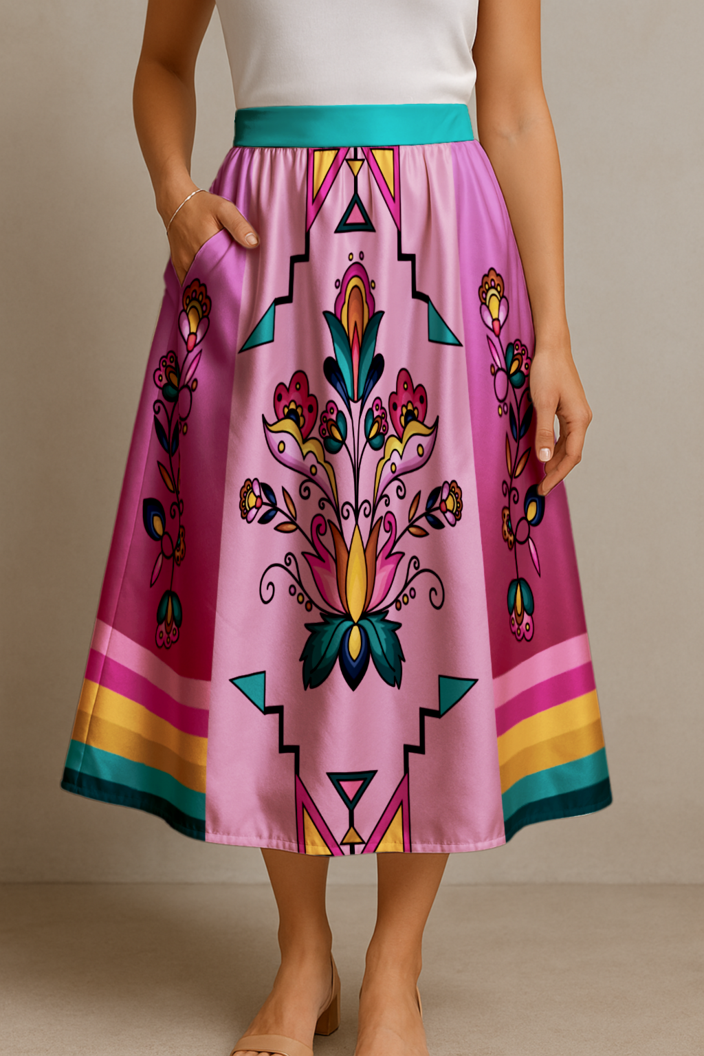 Copper Prairie Petals V2 Luxe Midi Skirt
