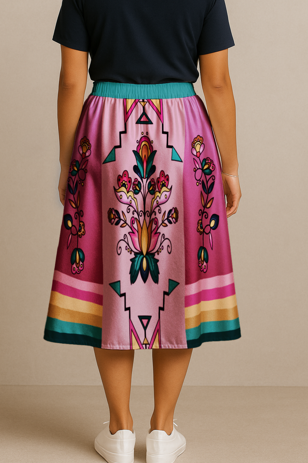 Copper Prairie Petals V2 Luxe Midi Skirt
