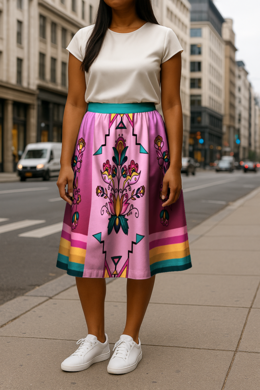 Copper Prairie Petals V2 Luxe Midi Skirt