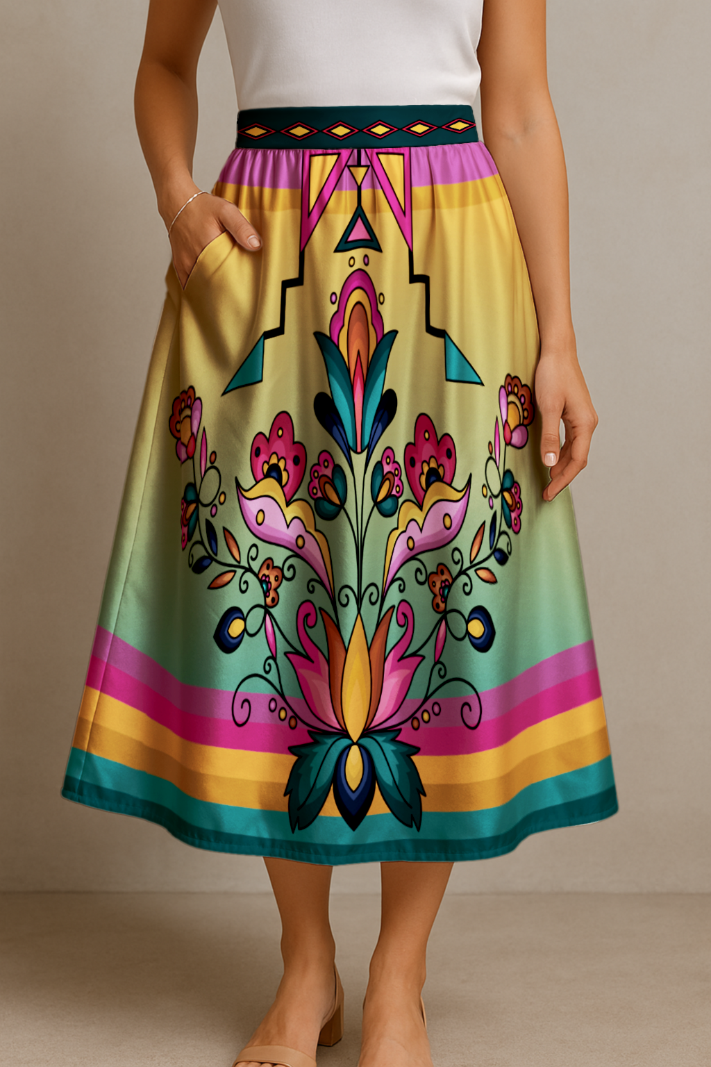 Copper Prairie Petals Midi Skirt