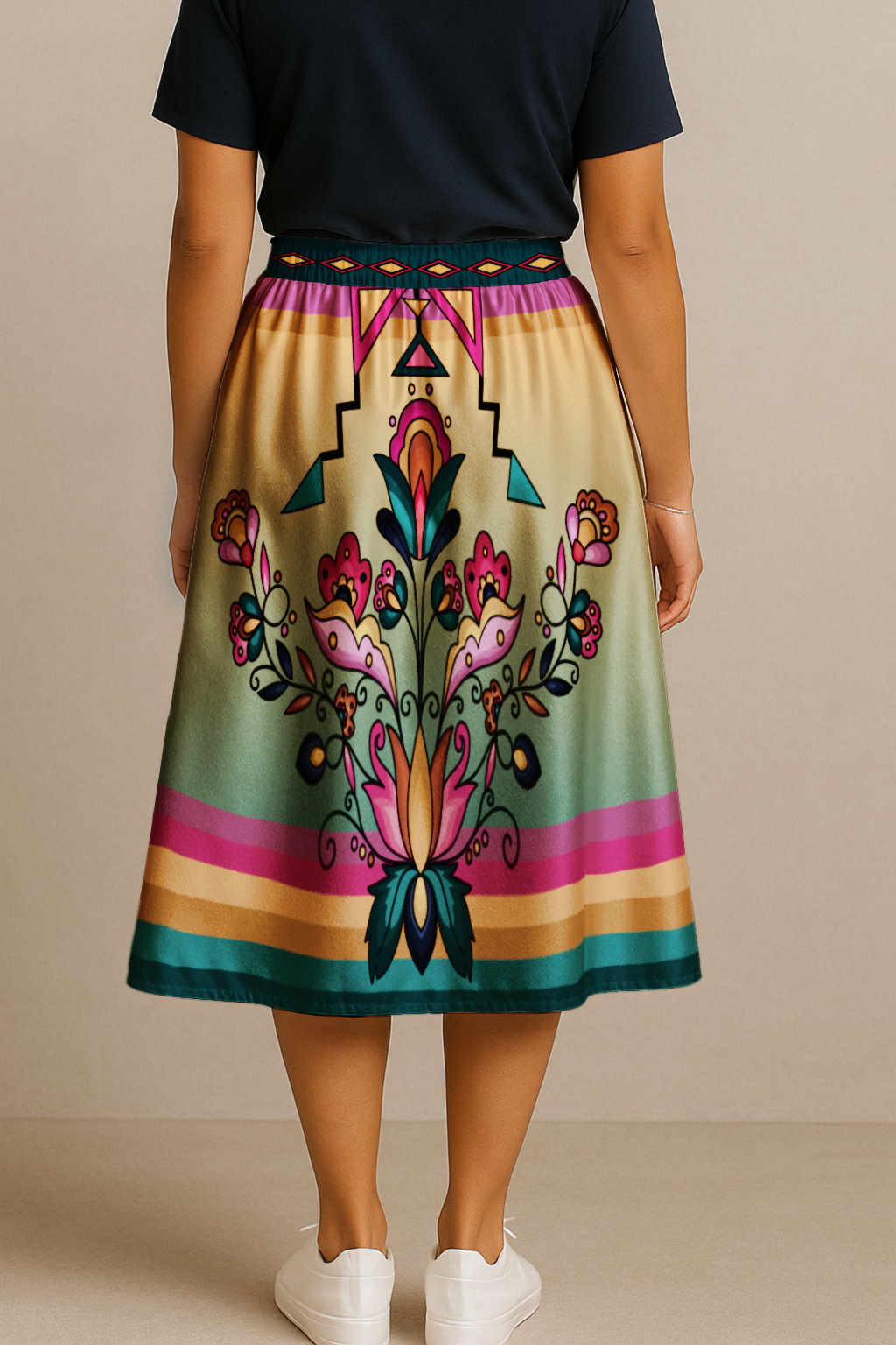 Copper Prairie Petals V1 Luxe Midi Skirt