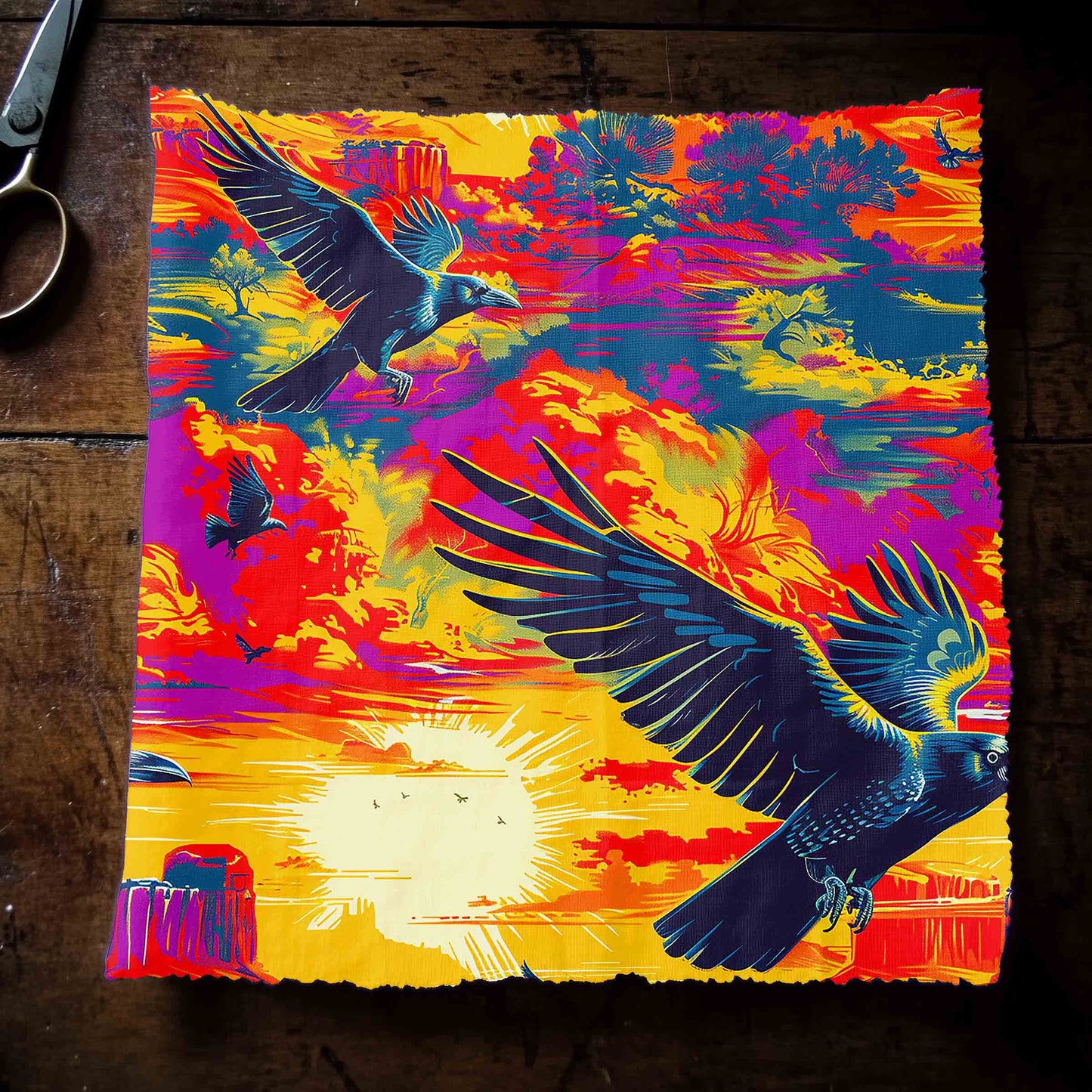 Crow Spreads His Wings Fabric