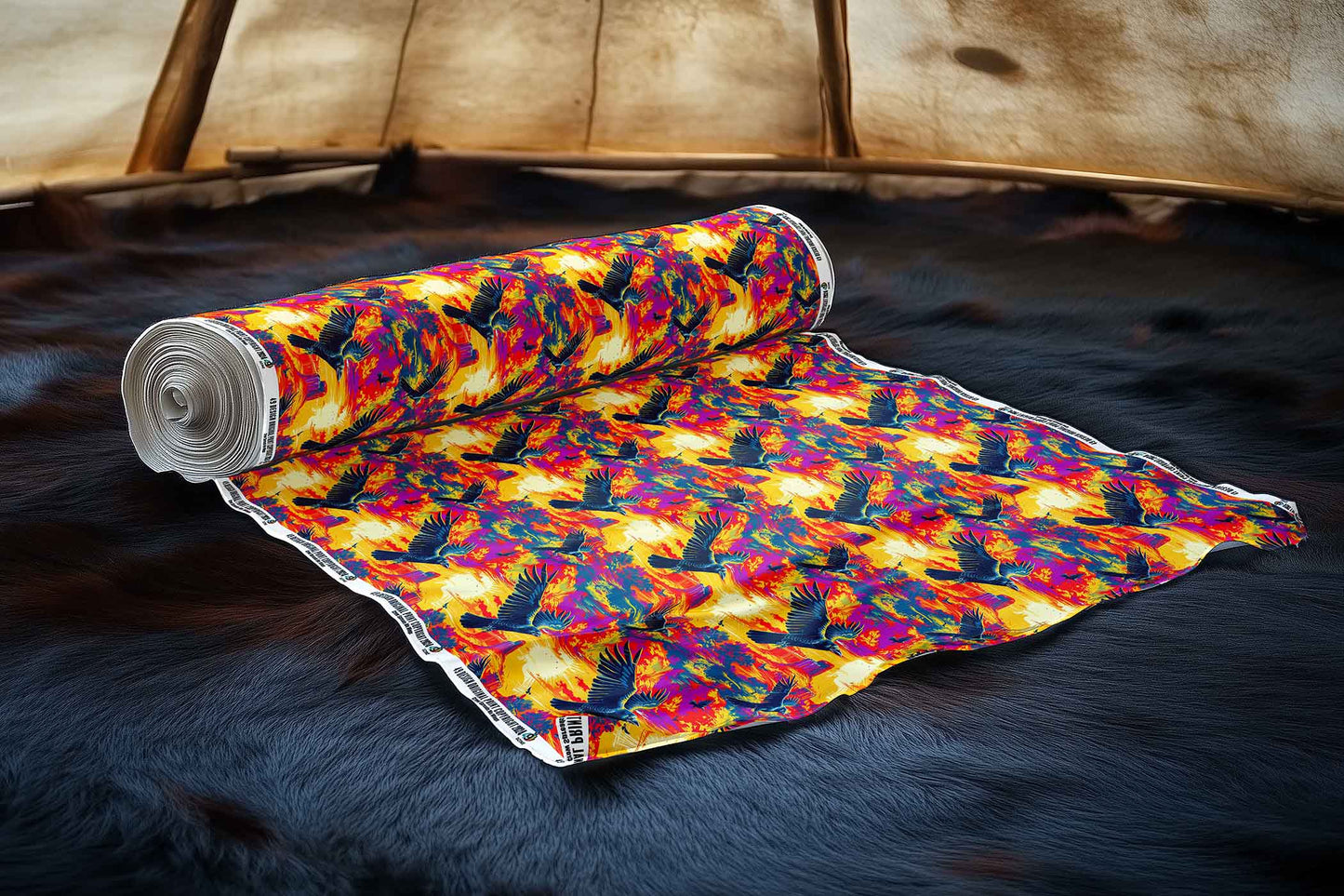 Crow Spreads His Wings Fabric