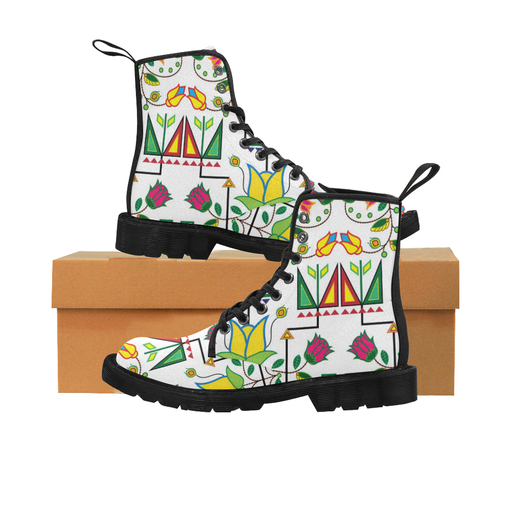 Geometric Floral Summer-White Boots