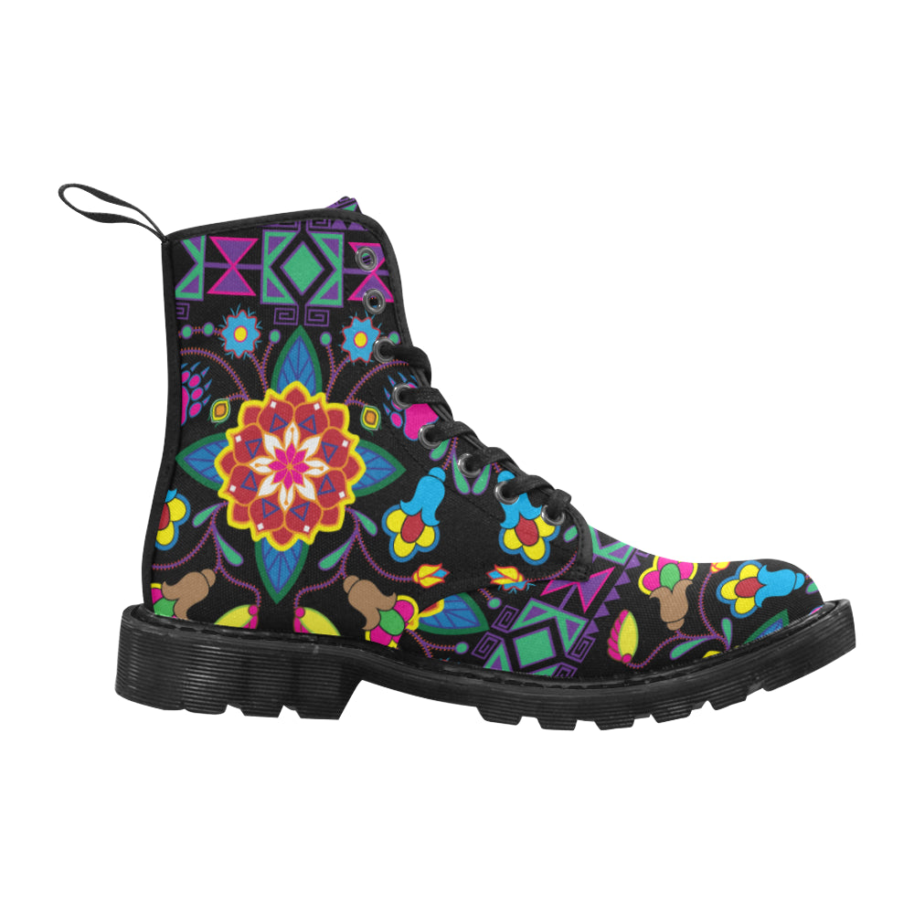 Geometric Floral Winter-Black Boots