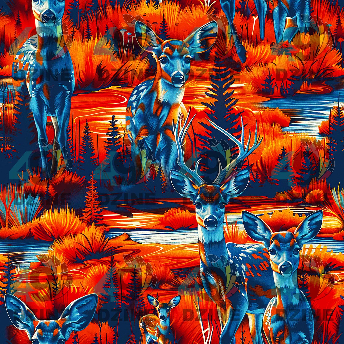 Deer Family Fabric