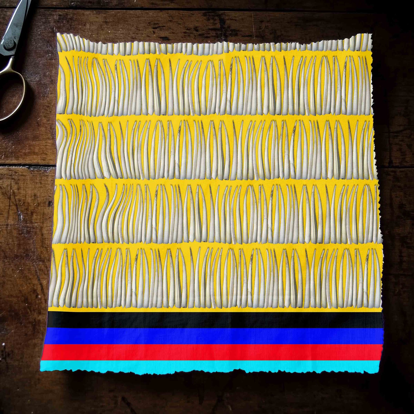 Dentalium on Yellow Fabric