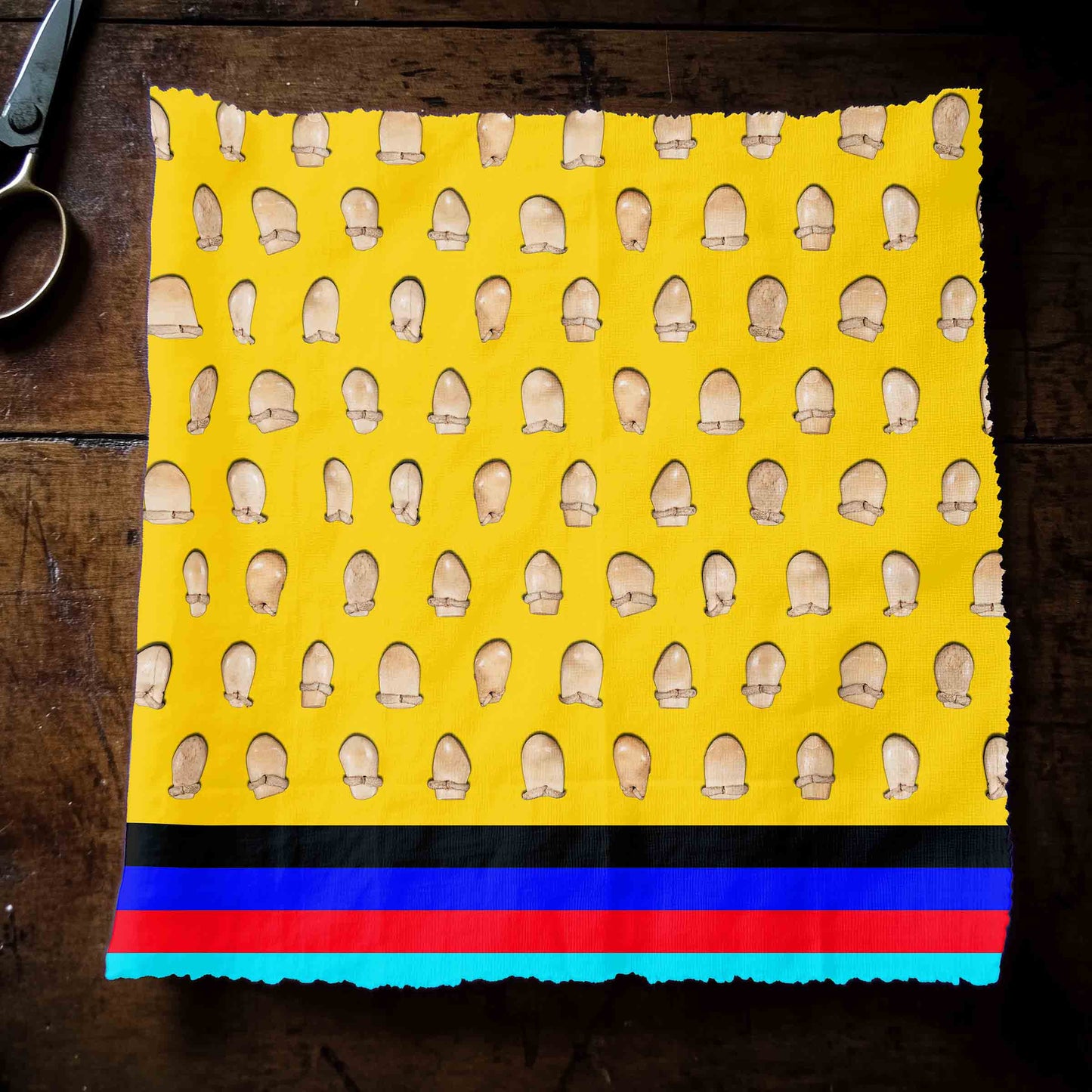 Elk Teeth on Yellow Fabric