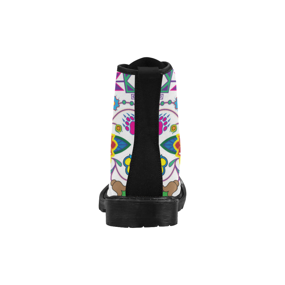 Geometric Floral Winter-White Boots