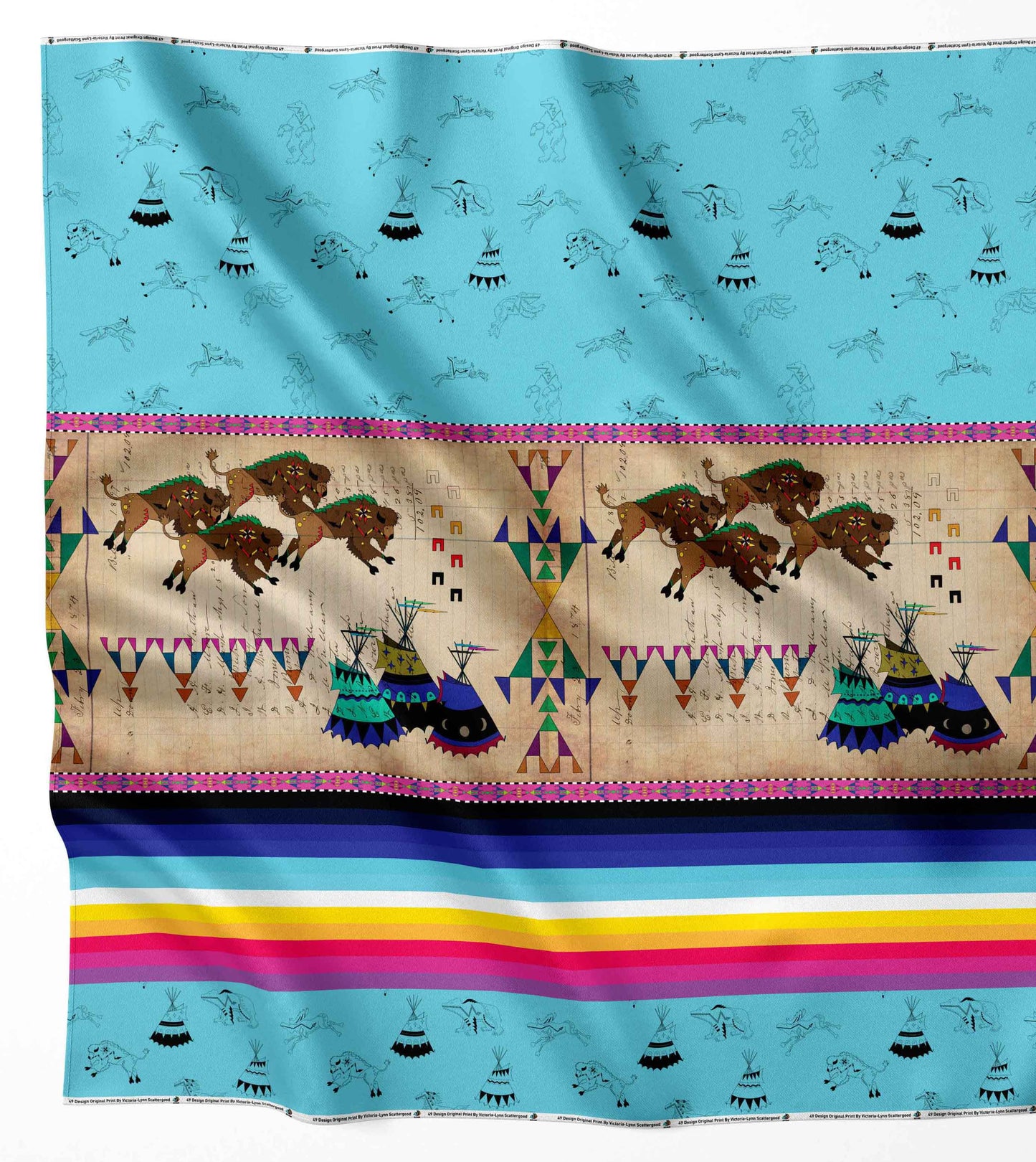 Ledger Buffalos Running Sky Fabric