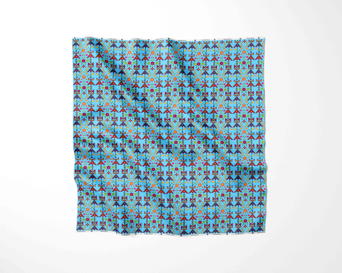 Geometric Floral Spring Sky Blue Fabric