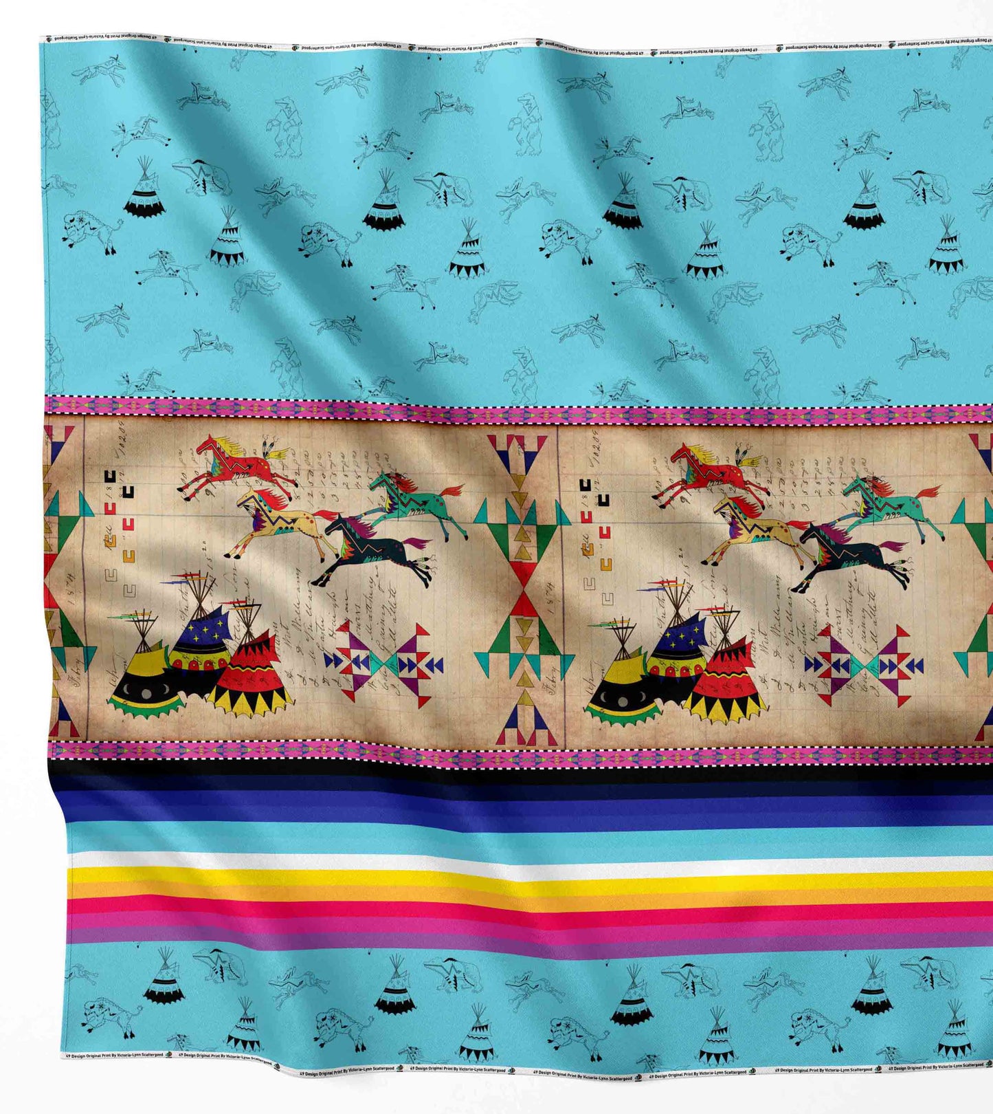 Ledger Horses Running Sky Fabric